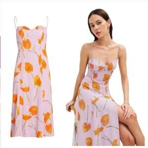 Reformation Juliette Midi Dress with Slit Luciana Purple Floral Print US 6